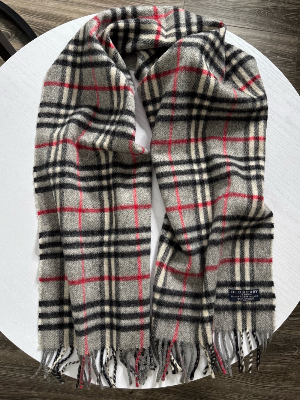Authentic Burberry London Nova Check Plaid Fringe Cashmere Wool Scarf | Timeless